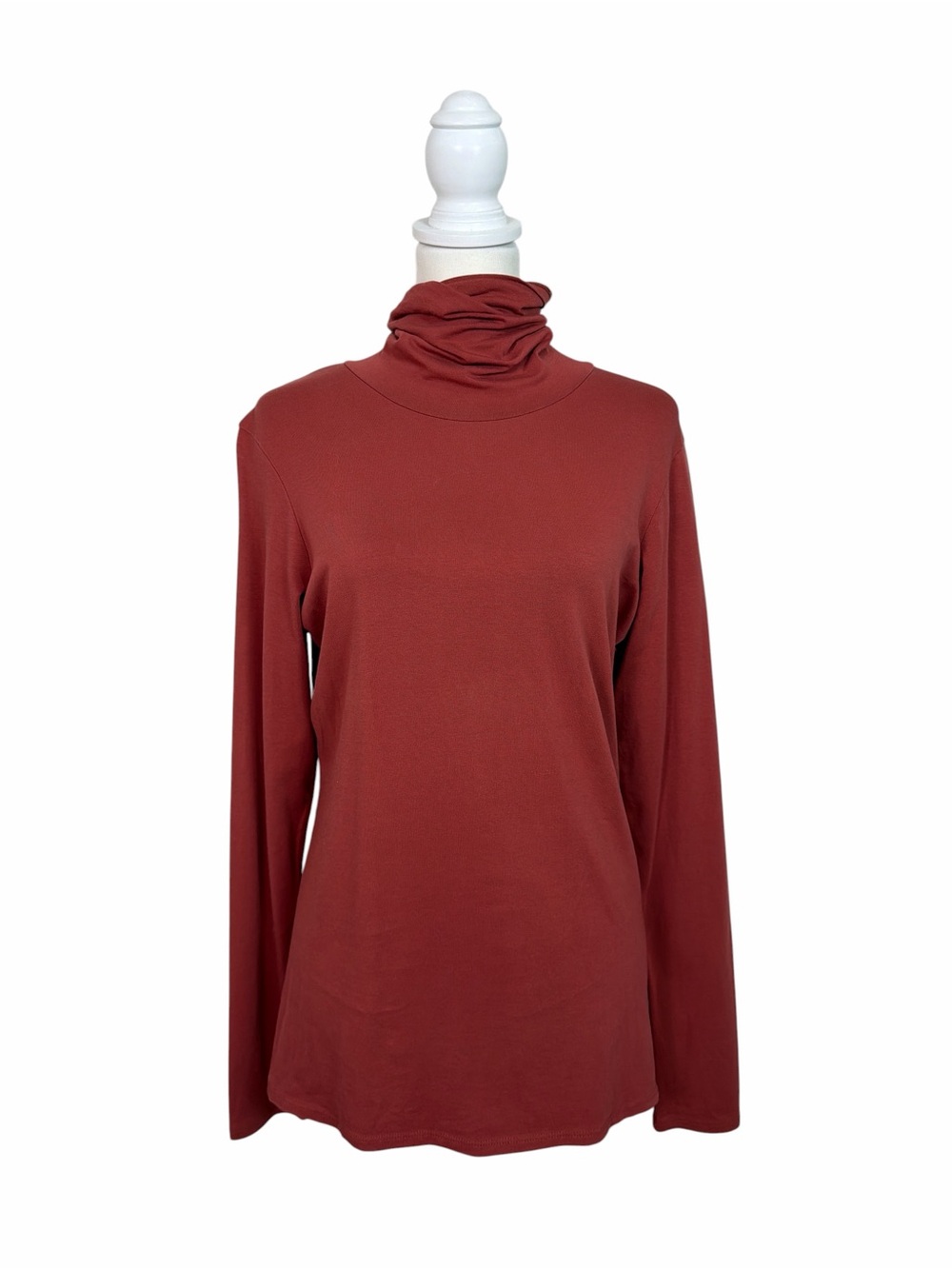 Peruvian Connection Women’s Turtleneck Top Large Rust Red Pima Cotton Stretch
